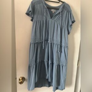 Knox Rose Soft Blue Tiered V-Neck Dress